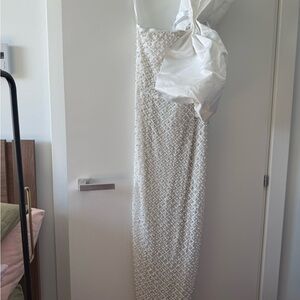 Elegant White one shoulder sequins and pearls dress